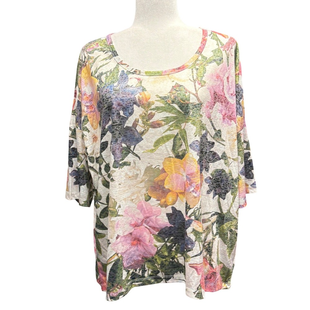 Tribal Jeans Womens Floral Knit Top‎ Lily Print Multi Color Size Small NWT